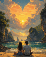 Heart-Shaped Sky at Sunset Paint by Numbers Kit — unframed artwork detail