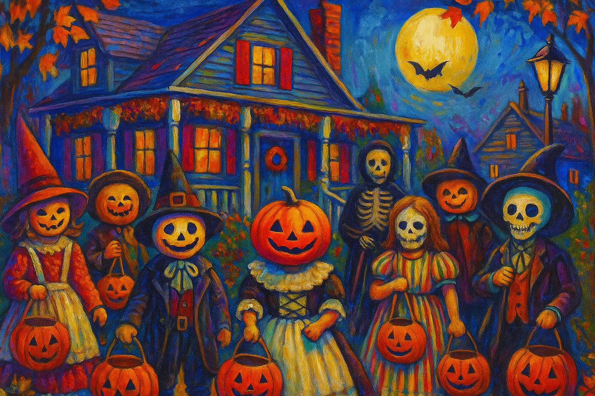 Victorian House Halloween Party Paint by Numbers Kit — unframed artwork detail