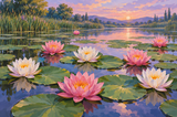 Pink and White Water Lilies on a Pond Paint by Numbers Kit — unframed artwork detail