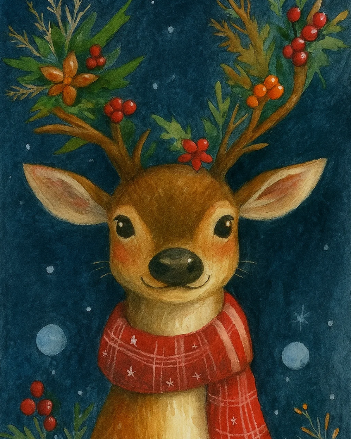 Winter Glow Reindeer Paint by Numbers Kit — unframed artwork detail