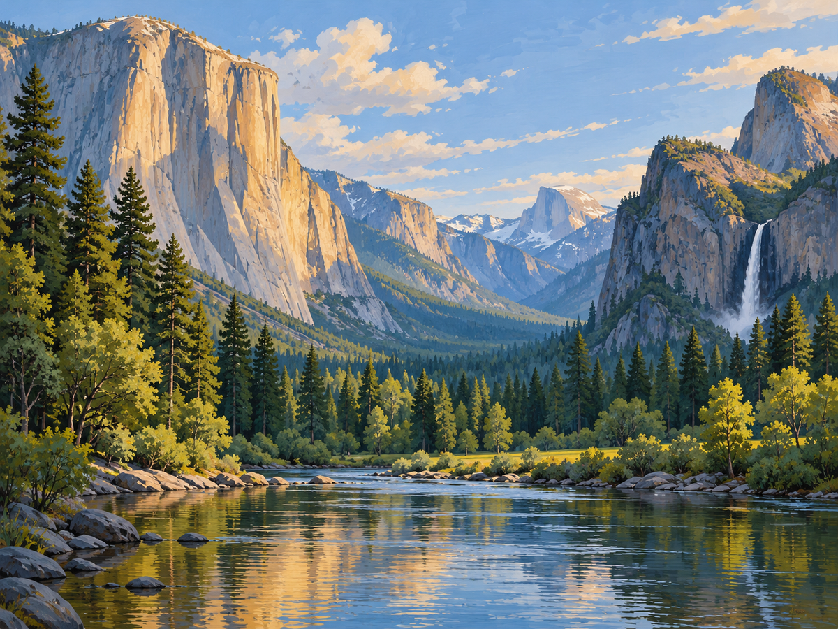 Yosemite Valley in Morning Light Paint by Numbers Kit — unframed artwork detail