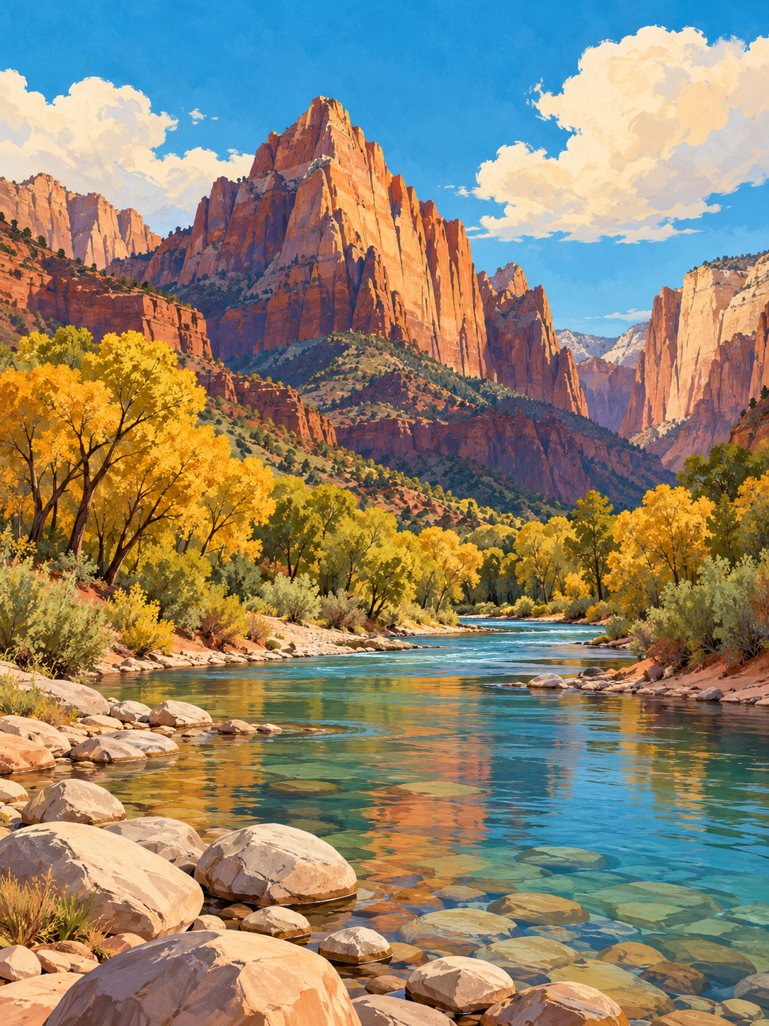 Zion River and the Watchman Paint by Numbers Kit — unframed artwork detail