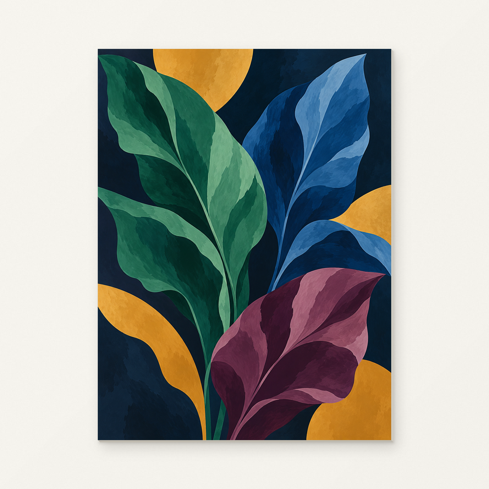 Botanical Nocturne Paint by Numbers Kit — complete artwork displayed on a canvas against a warm off-white wall.