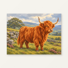 By the Old Stone Wall Paint by Numbers Kit — complete artwork displayed on a canvas against a warm off-white wall.