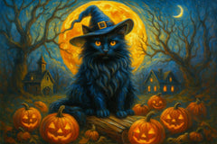 Witch Cat Under the Moonlight
