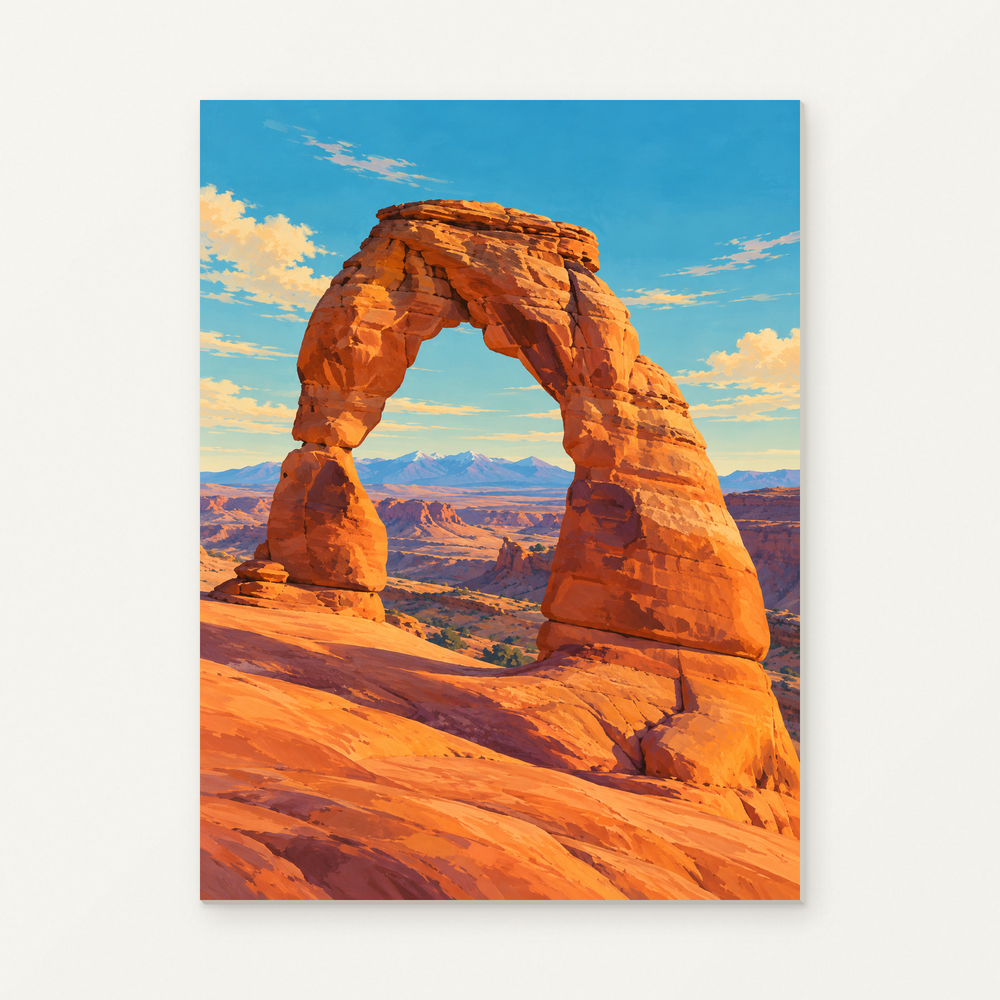 Delicate Arch in Warm Light Paint by Numbers Kit — complete artwork displayed on a canvas against a warm off-white wall.