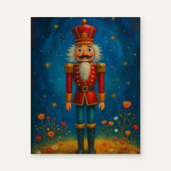 Christmas Nutcracker Under the Stars Paint by Numbers Kit — original artwork displayed as a canvas on a warm off-white wall.