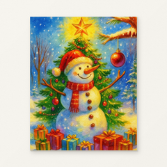 Christmas Character and Festive Decorations Paint by Numbers Kit — original artwork displayed as a canvas on a warm off-white wall.
