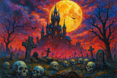 Gothic Castle Under Blood-Red Sky