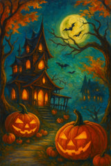 Haunted House and Glowing Pumpkins