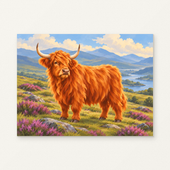 Heather on the Hillside Paint by Numbers Kit — complete artwork displayed on a canvas against a warm off-white wall.