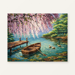 Blossoms by Peaceful Water Paint by Numbers Kit — original artwork displayed as a canvas on a warm off-white wall.