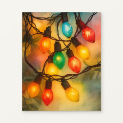 Colorful Christmas Lights Paint by Numbers Kit — original artwork displayed as a canvas on a warm off-white wall.