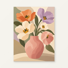 Soft-Spoken Blooms Paint by Numbers Kit — complete artwork displayed on a canvas against a warm off-white wall.