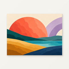Sunrise in Color Paint by Numbers Kit — complete artwork displayed on a canvas against a warm off-white wall.