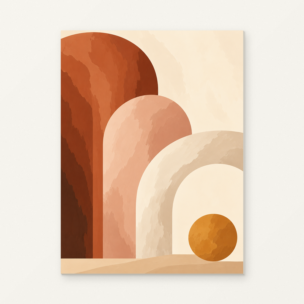 Terracotta Rhythm Paint by Numbers Kit — complete artwork displayed on a canvas against a warm off-white wall.