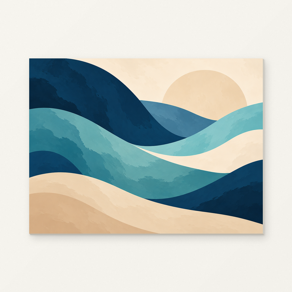 Tidal Forms Paint by Numbers Kit — complete artwork displayed on a canvas against a warm off-white wall.