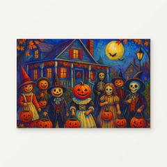 Victorian House Halloween Party Paint by Numbers Kit — original artwork displayed as a canvas on a warm off-white wall.