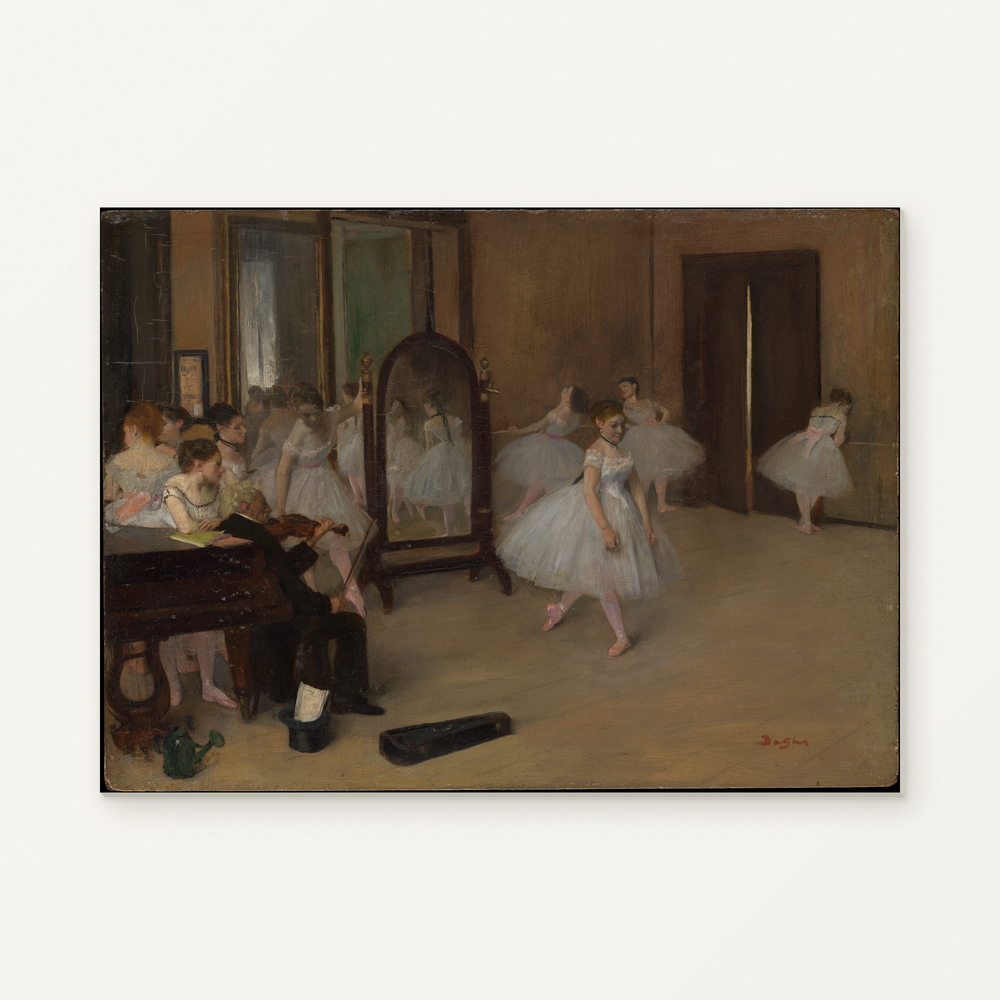 The Dancing Class — complete artwork displayed on a canvas against a warm off-white wall.