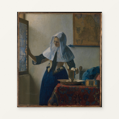 Young Woman with a Water Pitcher — complete artwork displayed on a canvas against a warm off-white wall.