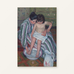 The Child's Bath — complete artwork displayed on a canvas against a warm off-white wall.